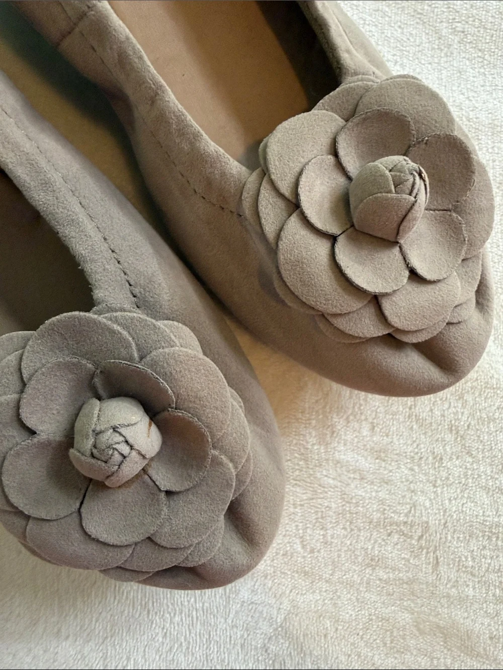 Restricted Delilah Taupe Floral Appliqué Wedge Platform Ballet Flats SZ 10 NWOT